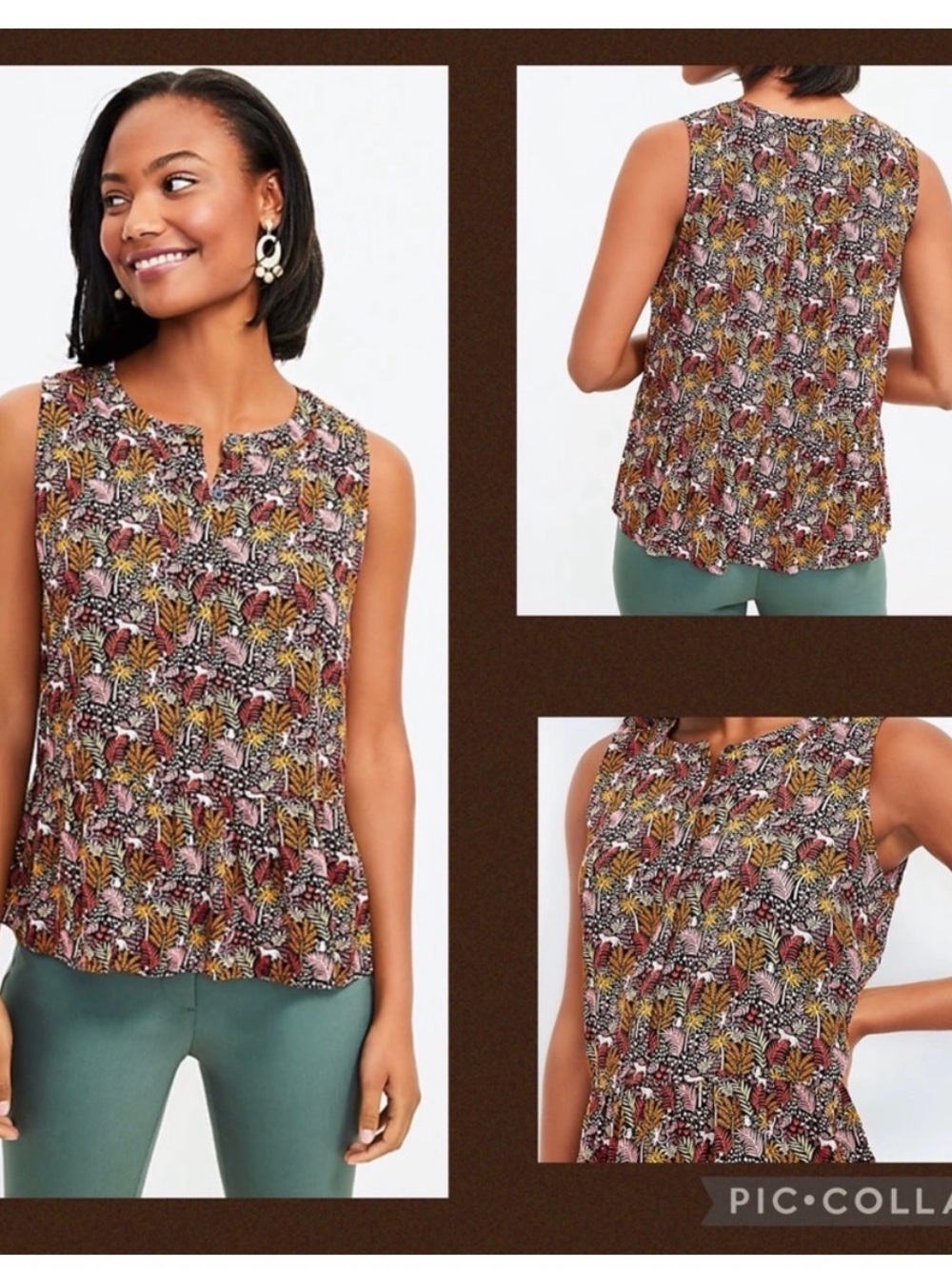 LOFT Sleeveless Peplum Blouse Size Large Floral Print